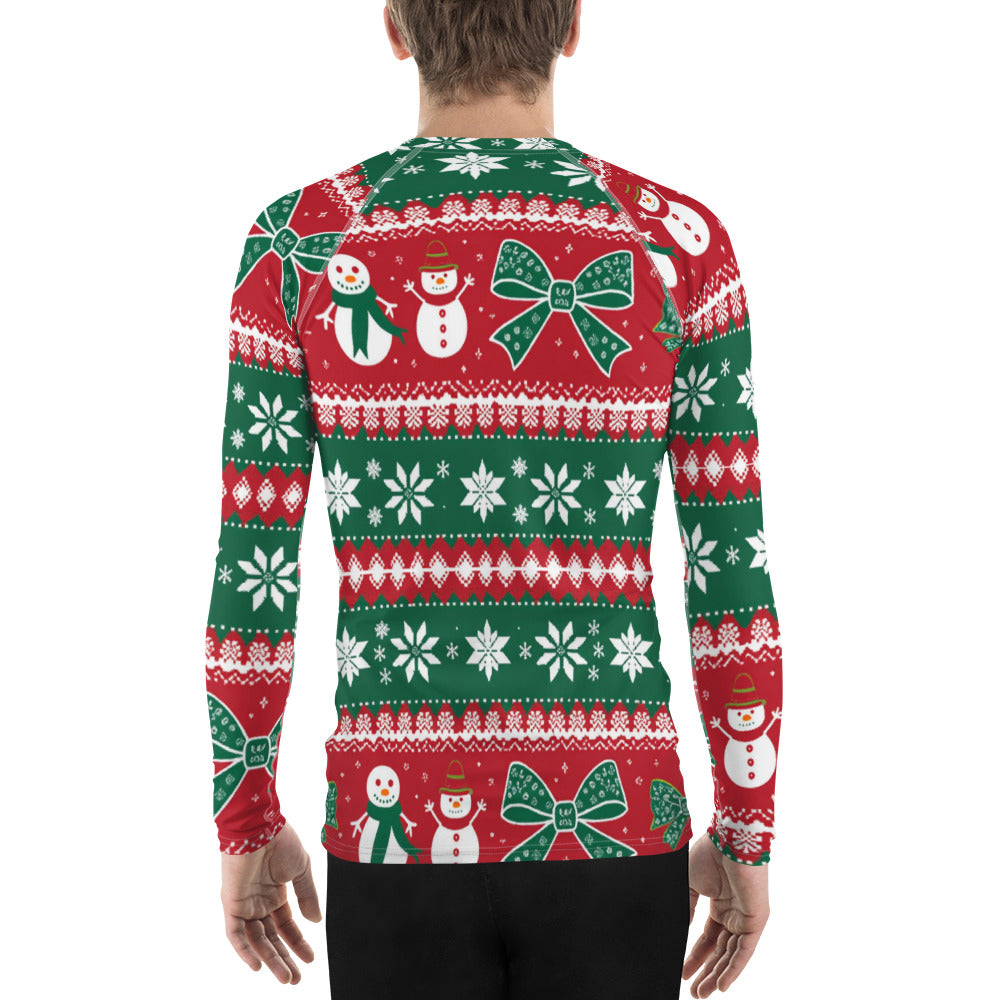 Ugly Christmas Sweater Men's Rash Guard - Snowmen