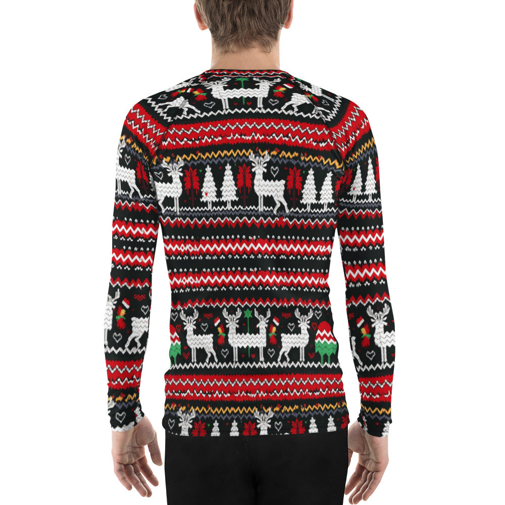 Ugly Christmas Sweater Men's Rash Guard - Deer and Trees