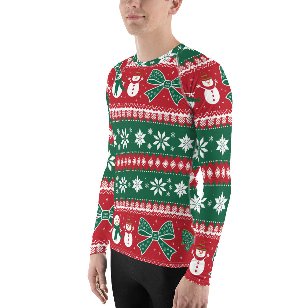 Ugly Christmas Sweater Men's Rash Guard - Snowmen