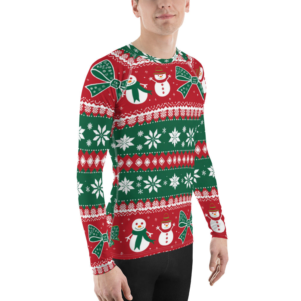 Ugly Christmas Sweater Men's Rash Guard - Snowmen