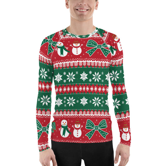 Ugly Christmas Sweater Men's Rash Guard - Snowmen