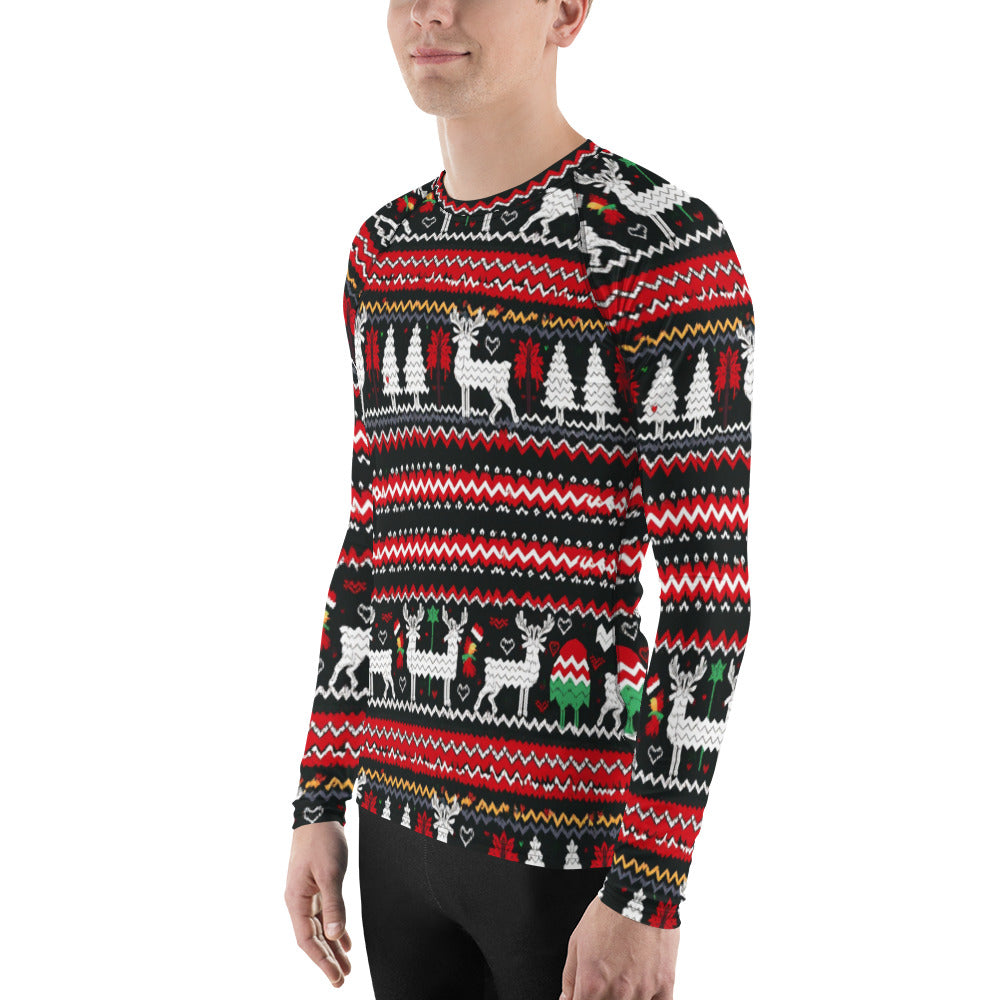 Ugly Christmas Sweater Men's Rash Guard - Deer and Trees