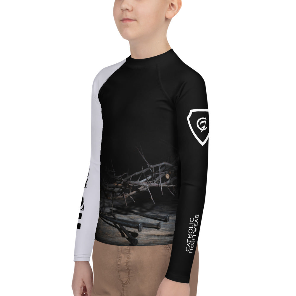 Catholic Rash Guards White Belt - Passion - Youth BJJ Rash Guard – Catholic Fightwear