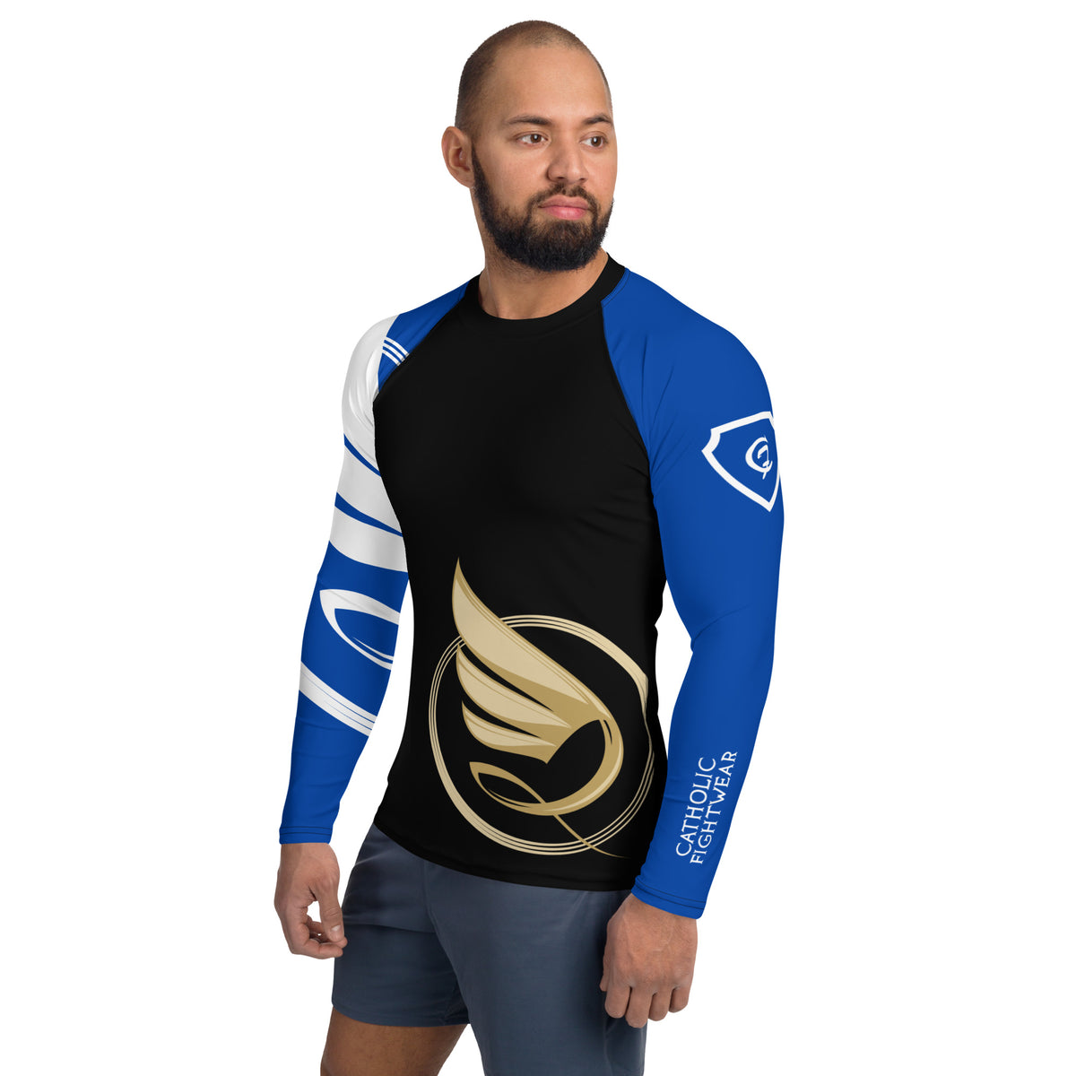 Catholic Rash Guards Guardian Angel Adult BJJ Rank Rash Guard - Blue Belt – Catholic Fightwear